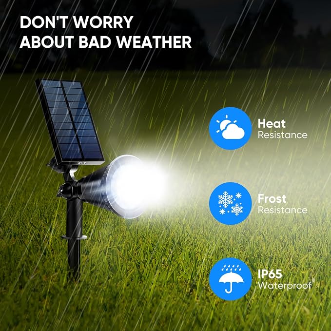 KEV Solar Spot Lights Outdoor,18 LEDs Solar Flood Lights with 2 Modes &Adjustable &IPX65 Waterproof,Solar Spotlight for Driveway/Backyard/Patio Landscape/Tree/Garage(Cool White, 1 Pack)