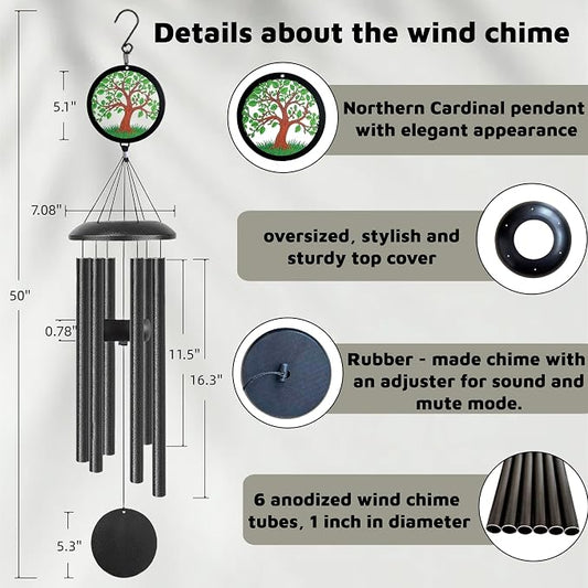 50" Tree of Life Wind Chimes for Outside Deep Tone, Deep Resonant Tone Memorial Sympathy Gifts for Loss of Loved One, Outdoor Garden Yard Decor for Mom Dad Grandma