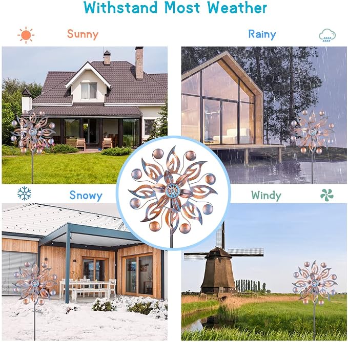 VEWOGARDEN 2PCS Metal Wind Spinners, Waterproof Wind Sculptures & Spinners Small Garden Art Outdoor Wind Spinner Kinetic Wind Spinner for Yard and Lawn