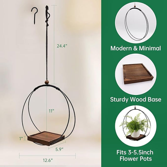hismocal 2 Pack Hanging Planter for Indoor Plants, Black Plant Hanger with Sturdy Wood Base, Modern Boho Macrame Hanger, Wall Ceiling Window Planter (Plants/Pots Not Included)