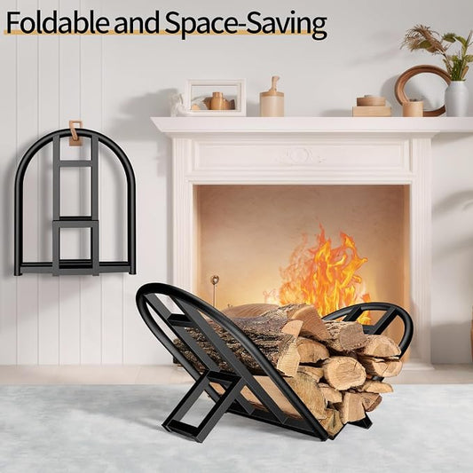 Lilybud--lily Firewood Rack Outdoor Indoor, Foldable Wood Rack Metal Firewood Holder Indoor Small Log Wood Storage Fireplace Log Holder for Firepit Stoves