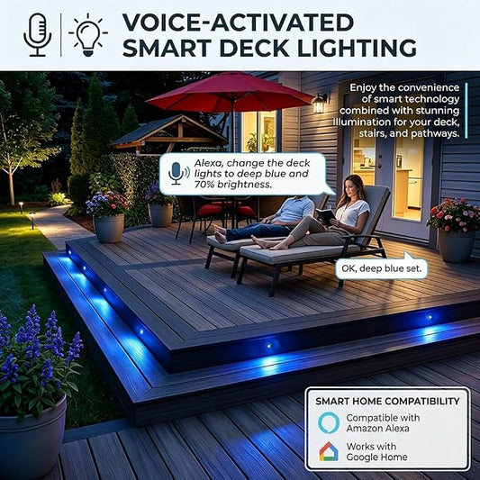 30 Pack 1.22 Inch Smart LED Deck Lights, Low Voltage RGB Outdoor Lighting | Recessed 12V IP67 Waterproof, APP Control, Compatible with Alexa & Google Home, for Patio Stair Steps Landscape Decor