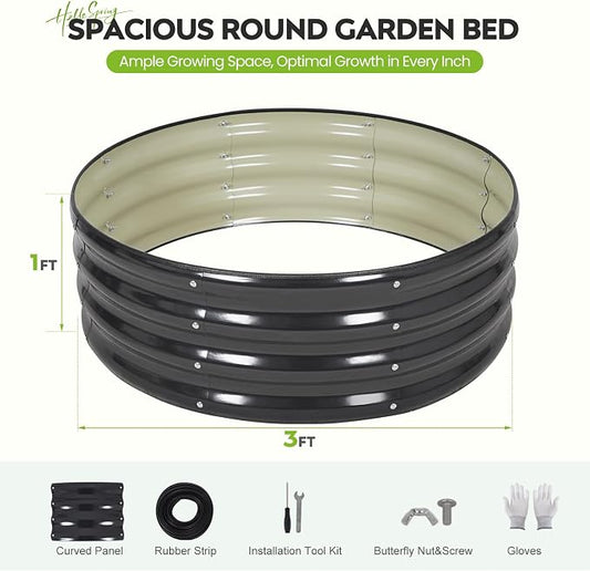 Galvanized Raised Garden Bed Outdoor, Round Metal Planter Boxes 2 Pcs, 3x3x1ft Steel Raised Bed Kit for Planting Vegetables, Fruits, Flowers(Grey)