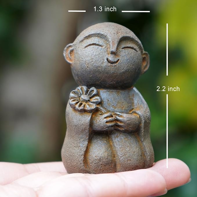 OwMell Japanese Jizo Monk Statue, Buddha Jizo Figurine Memorial Aquarium Statue Ornament - Flower Iron
