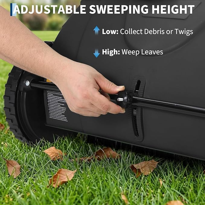 Push Lawn Sweeper, 21inch Leaf & Grass Collector, Heavy Duty Thickened Steel Durable Manual Leaf Sweeper to Use with Large Capacity 3.5 Cu. ft. Mesh Collection Hopper Bag, 2 Spinning Brushes