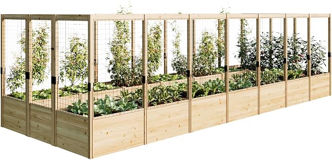 PaPaJet Wooden Raised Garden Bed for Outdoor, Deep Large Planter Box with Netting for Gardening, Vegetables, Flowers, Herbs(7.5× 20.6× 5.9FT)