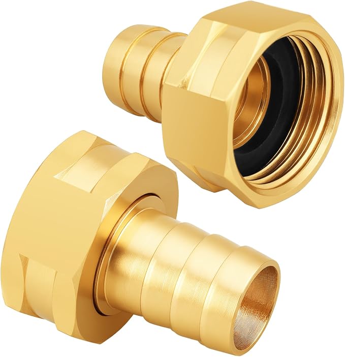 SIGURANTA Brass Garden Hose Fitting, Female 3/4" GHT Barb Adapter, 4 Pack | Solid brass swivel GHT fitting connects hoses to outdoor faucets for lawn irrigation, car washing and daily garden watering