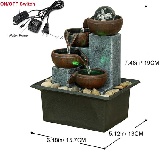 Small Indoor Water Fountain, Zen Meditation Waterfall Feature with Automatic Pump & Natural River Rocks, Tabletop Waterfall Fountain for Office Living Room Bedroom, 7.48” Tall