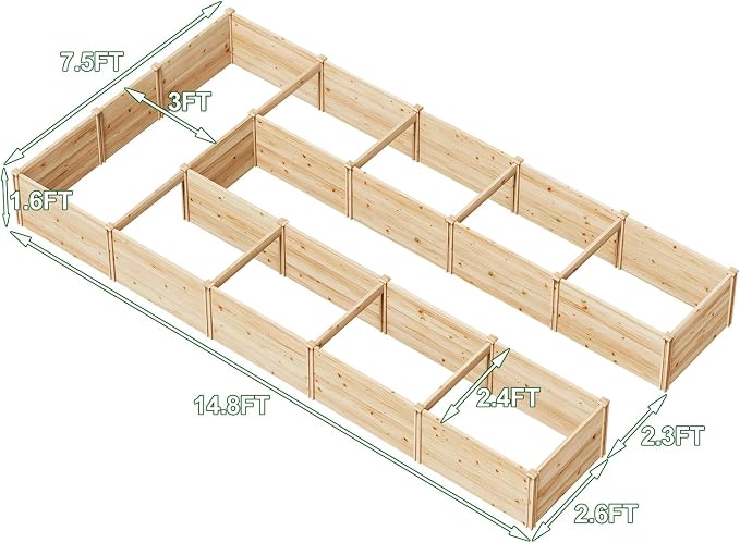 AMERLIFE U-Shaped Raised Garden Bed, Free Combination Outdoor Wooden Raised Garden Bed Planter with 19.6" Depth Planter Box, 7.5Wx15Dx1.6H