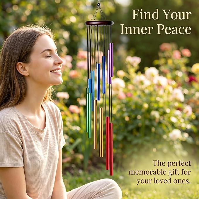 HOMEXUP Outdoor Colorful Wind Chimes for Outside with 12 Aluminum Tubes for Garden Patio Balcony and Home Decor(Color)