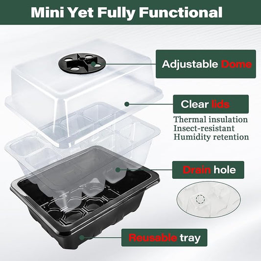 ZeeDix 2 Set Seed Starter Tray Kits with Soil, 2 Pack Seed Trays with 30 Pack Coco Coir Pellets, Adjustable Humidity Germination Tray with Dome Lids for Indoor Plants, Greenhouse for Vegetables Garden