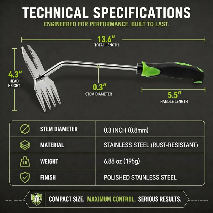 Weed Puller Tool, 2-in-1 Hand Weeder and Root Remover, Heavy Duty Stainless Steel Weeding Tool for Deep Roots, Ergonomic Garden Weed Pulling Tool for Lawn and Yard - Green