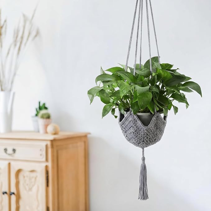 Shappy 1 Pack Boho Macrame Plant Hanger, Large Hanging Planter Plant Holder Pot Hanger Hanging Basket Wall Planters, Plants Lover Gift for Indoor Garden (Classic,Grey)