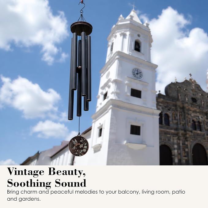 Vanquer Large Wind Chimes for Outside Deep Tone - 46'' Wind Chimes Outdoor Clearance, Windchimes Outdoors, Memorial Wind Chimes, Sympathy Gift, Patio, Home Décor, Vintage Black (46" Hummingbird - A)