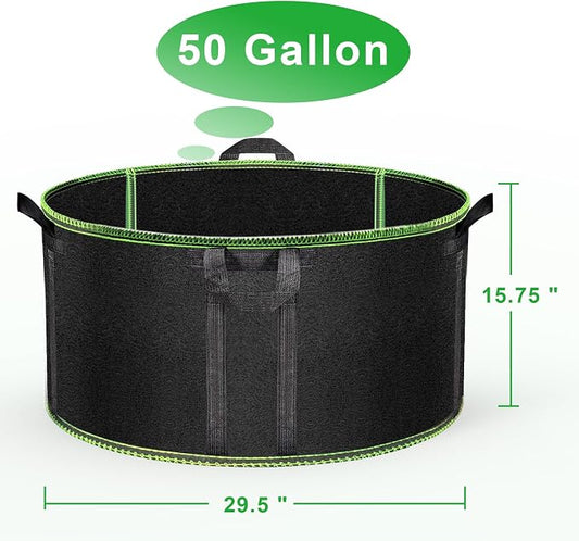 MEKOLIFE 50 Gallon Large Grow Bags 3 Pack - 320G Thickened Nonwoven Aeration Planter with Reinforced Handles, Heavy Duty Black Cloth Pots for Garden Outdoor Large Plants Vegetables Flowers