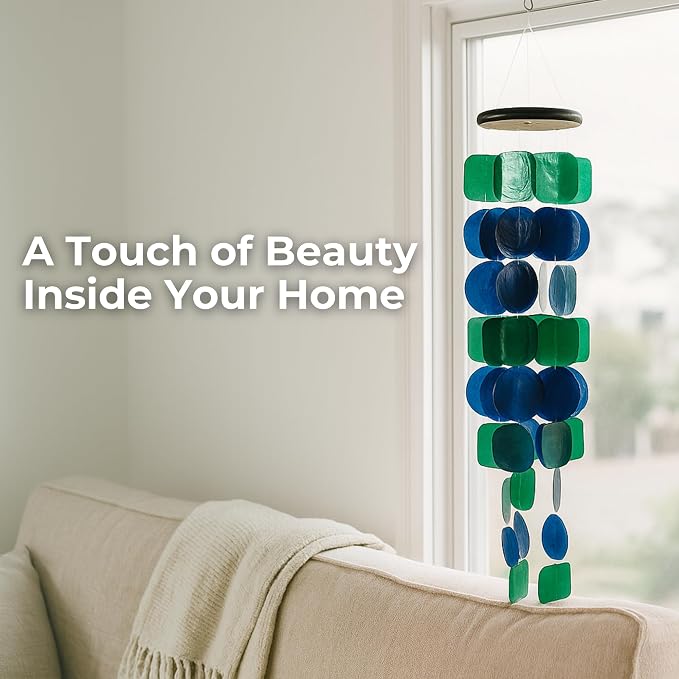 Solange & Frances Capiz Shells Wind Chimes for Outside. Patio Decor, Garden Decor Windchimes Outdoors. Unique Birthday Gifts for Women, Gift for Men, and Gifts for Mom Ideas (Peacock)