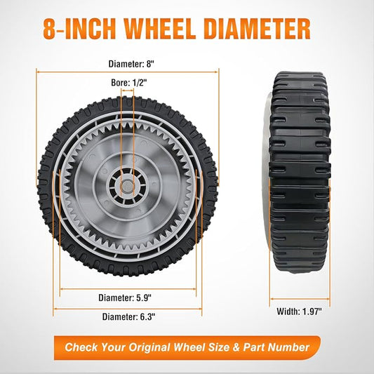 Yesker Lawn Mower Drive Wheels Replacement 8 Inch 734-04581 634-0190A Assembly, Lawnmower Front Wheels Compatible with Craftsman, Yard Machines, Husky, MTD RM210 RM220, Troy-Bilt and More, 2-Pack