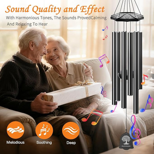 6 Tubes 32" Wind Chimes for Outside, Blessing Decor Wind Chimes, Outdoor Patio Yard Garden Decoration, Perfect Retirement Mothers Day Birthday Gift for Mom, Women, Grandma, Neighbors Black