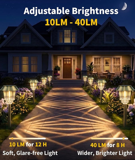 XMCOSY+ Solar Lights Outdoor, 10-40LM Adjustable Brightness, 6 Pack Landscape Lighting, Waterproof Solar Powered Yard Light for Pathway, Garden, Walkway & Driveway