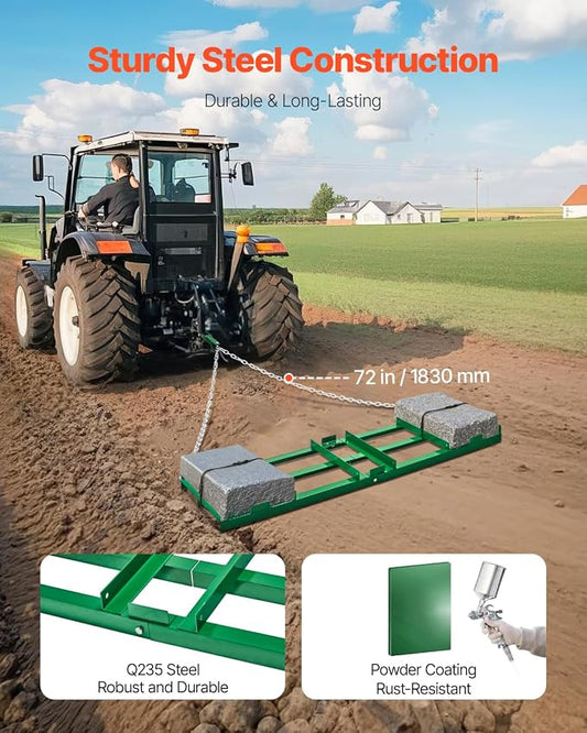 VEVOR Drag Harrow, 6 ft Heavy Duty Tow Behind Drag Harrow with Adjustable Bars & 72 in Chain, Driveway Grader Landscape Rake for ATV, UTV, Tractor, Mower Tow Behind Yard Lawn Leveling Tool