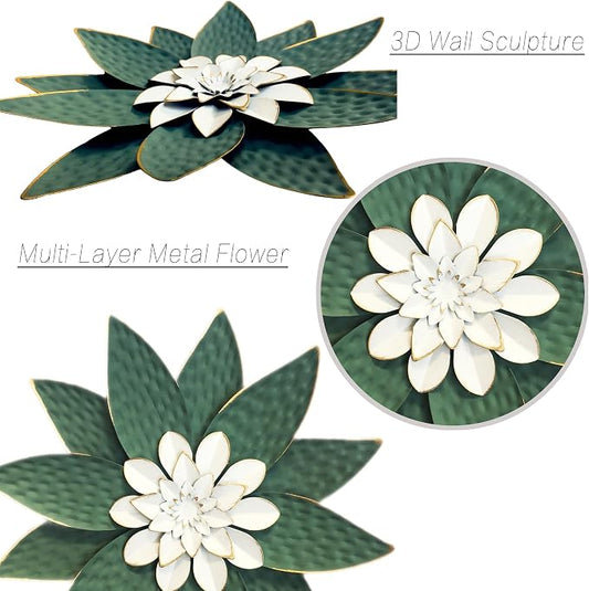 Metal Flower Wall Art Decor,10" Rustic Modern Antique Floral Sculpture, Distressed Iron Wall Hanging Home Decoration Accent Artworks for Indoor Kitchen Bedroom Living Office Outdoor Garden Patio | Floral Sculpture, Distressed Iron Wall Hanging Accent A...