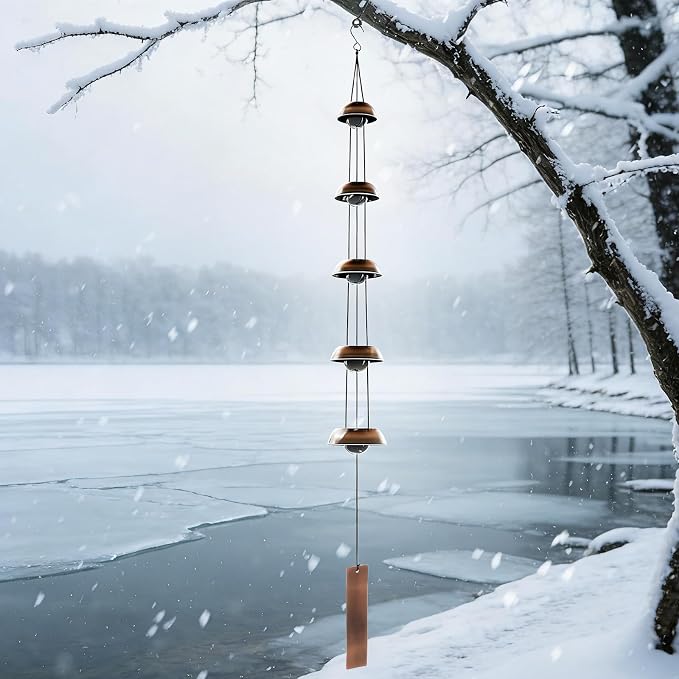 Wind Chimes for Outside Clearance, 36 Inch Temple Wind Chime, 5 Copper Bells with Deep Tones, Feng Shui Decor for Home Yard Garden Zen & Patio, Memorial Gift for Women, Mom, Grandma