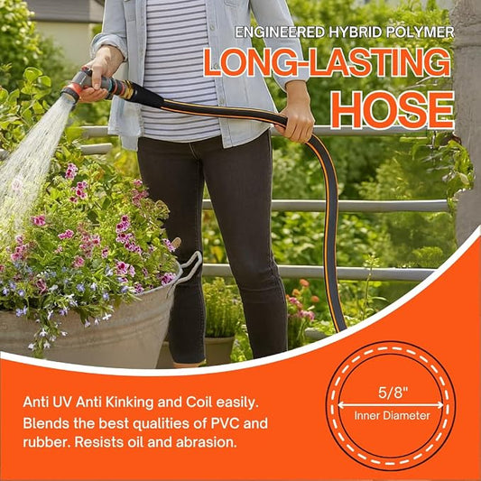 Flexibility Garden Hose, 25ft x 5/8", No-Kink, Wear-Resistant & Freeze-Resistant, Flexible Water Hose, Rubber Hose With Male/Female Fittings,Working Pressure 200 PSI,Burst 600 PSI, 3/4'' GHT