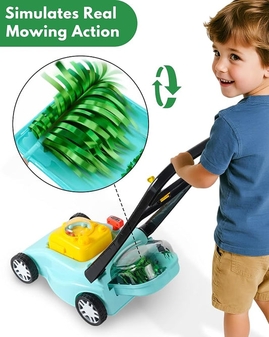 Kids Lawn Mower with Realistic Grass-Cutting Action and Sounds – No Batteries Required | Fun Outdoor Push Toy, Birthday Gift & Holiday Present for 3, 4, 5, 6 Year Old Boys and Girls (Blue)