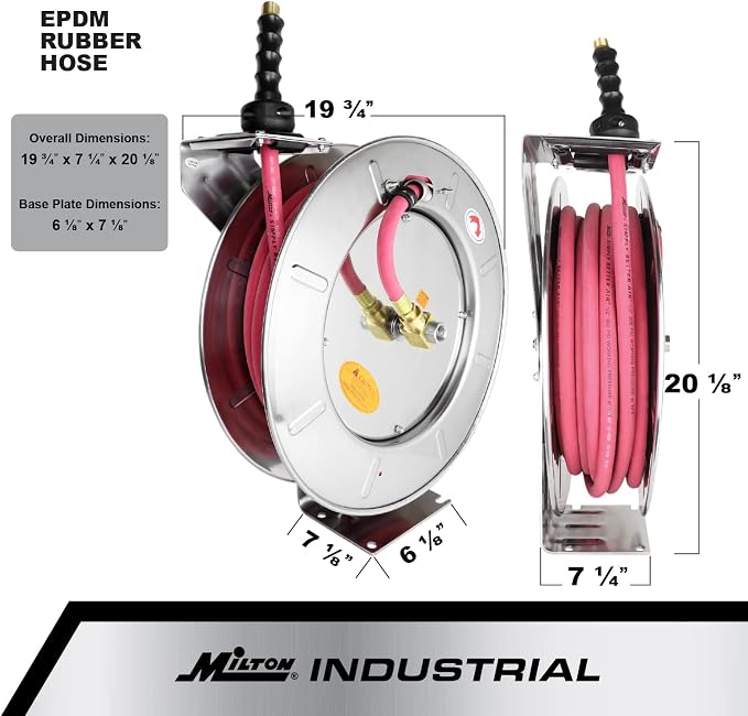 Milton 2756-2512SS: Stainless Steel Hose Reel W/ 1/2" X 25' Epdm Hose (1/2" Fittings)