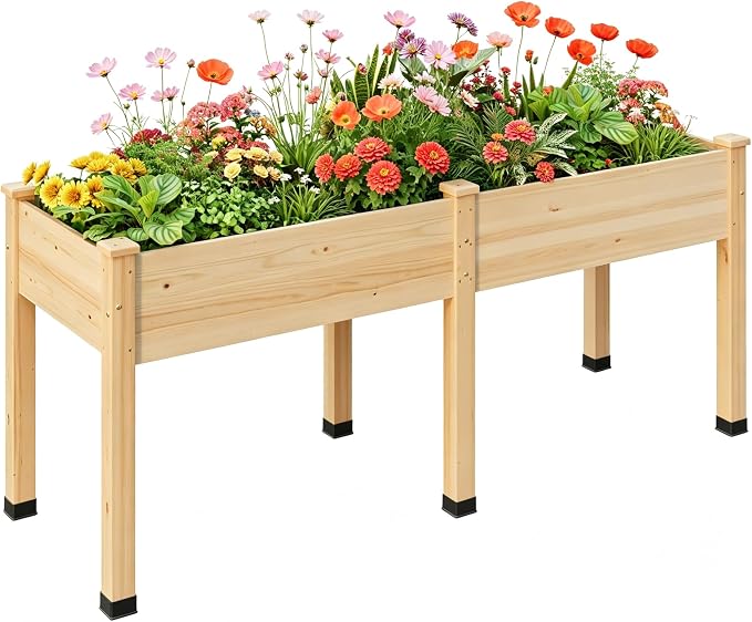 Wood Raised Garden Bed, 72x24x30in Elevated Wooden Planter Box with Legs Standing Growing Bed for Backyard, Patio, Balcony with Bed Liner, 200 Pound Capacity