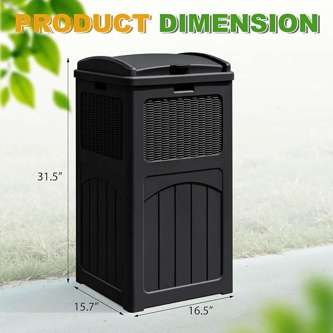 Greesum 33 Package Delivery Box for Outside, Waterproof Resin Garbage Bin with Lid for Hideaway, Deck, Patio, Black