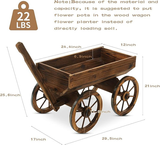 Notume Garden Wooden Decor Rustic Flower Pot,Planters Wagon Indoor Outdoor Backyard Balcony Decor,for Outside Garden Decor Wheelbarrow Planter for Patio (Wooden Wagon)