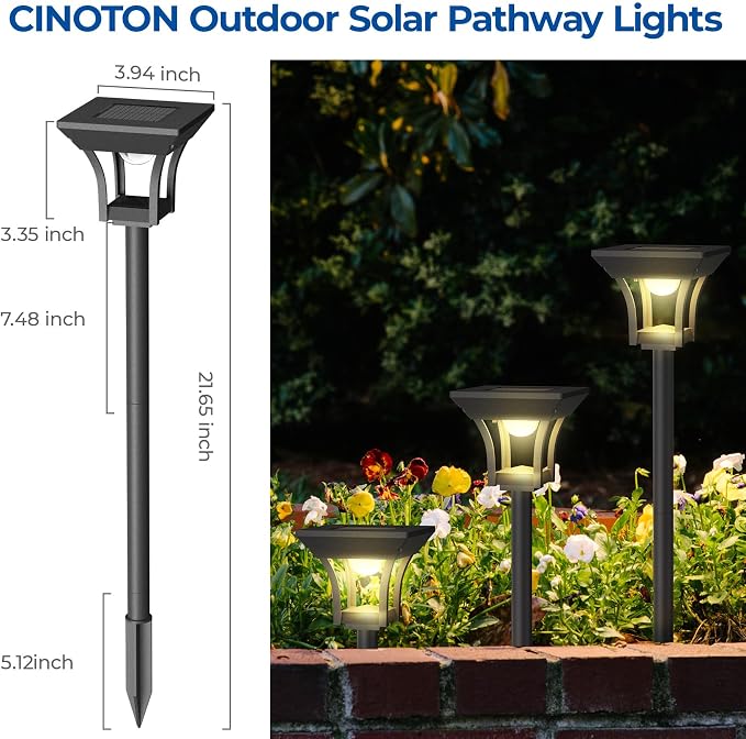 CINOTON 18 Pack RGBCW Solar Pathway Outdoor Lights, 3 Lighting Modes Solar LED Garden Lights, IP65 Waterproof Outside Solar Powered Landscape Lighting for Planter Lawn Pool Balcony RGB/Warm/Cold White
