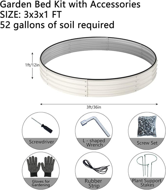 ZFHgarden Galvanized Metal Planter Round Raised Garden Bed Kit for Gardening Outdoor,3x3x1ft Grow Garden Box Raised Flower Bed,Round Galvanized Planter Outdoor Large Metal Fire Pit Ring White