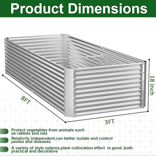 2 Pack Tall 8FT Corrugated Galvanized Steel Raised Garden Bed Outdoor, Metal Above Ground Garden Bed for Vegetables and Flowers, Rectangle Raised Beds for Gardening-8x3FT