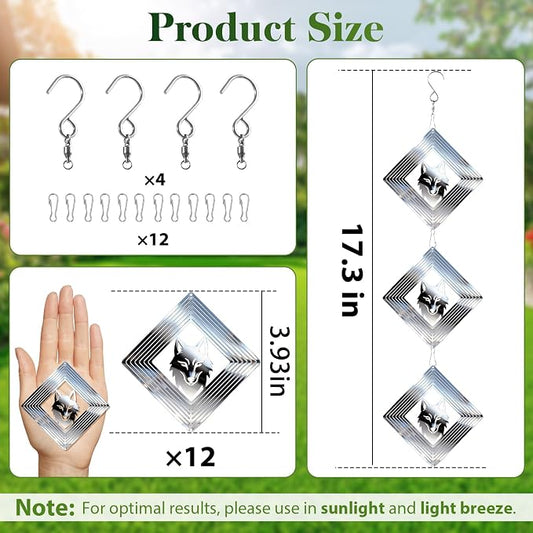 CHONOVO Bird Deterrents for Outside, 12 Discs 4 Set Reflective Wolf Wind Spinners, 3D Bird Scare Devices to Keep Woodpecker Pigeon Away, Outdoor Hanging Bird Reflectors for Patio, Roof, Garden, Yard