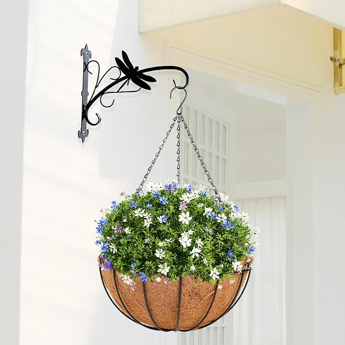 HKZ Hanging Basket Planter Plants Outdoor - 4 Pack 10 Inch Metal Hanging Planter with Coco Liners, Chain Hook Hanging Flower Pots for Indoor Outdoor Garden Porch Decoration