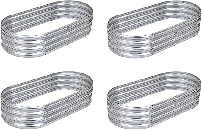 Raised Garden Bed Kit, Galvanized Planter Garden Boxes Outdoor, Oval Large Metal Raised Garden Beds for Vegetables, Fruits, Flowers,Planter Box Easy Assembly Garden Bed Kit (Silver, 4x2x1FT 4pcs )