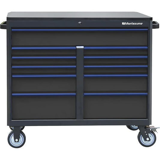 Montezuma Tool Box - 46" x24" 11 Drawer Rolling Tool Cabinet with Multiple Power Outlets & Black Powder Coat Finish - M462411TC