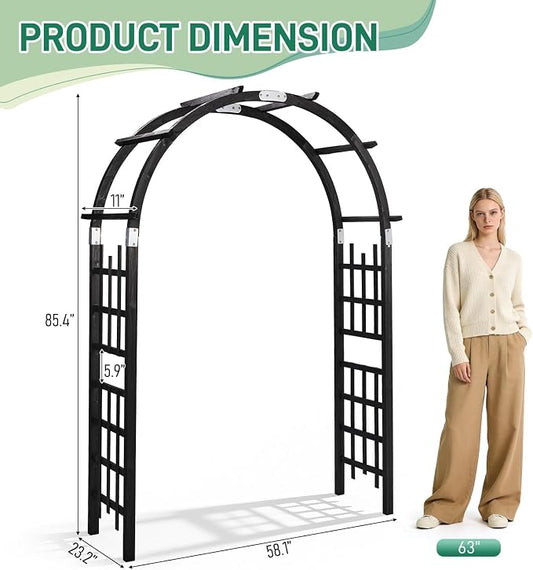 Outvita 7Ft Wooden Garden Arbor Arch, Wood Arbor Trellis, Pergola Archway for Wedding Ceremony Decoration Pergola Plant Climbing Rose Vines Lawn Courtyard Patio Black