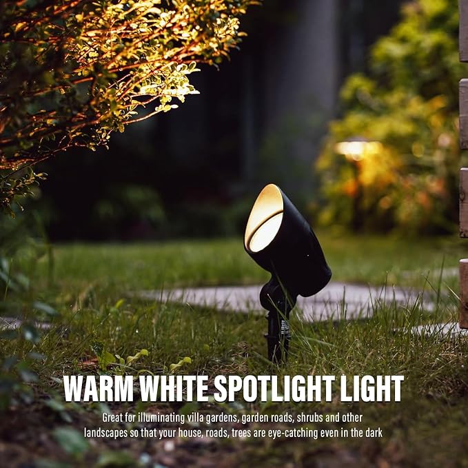 VENUS MANUFACTURING Low Voltage Landscape Spotlights - 50W Halogen High Power Outdoor Tree Lights, 12V Waterproof Metal Spot Light Kits, 3000K Warm Replaceable MR16 Bulb, ETL Listed for Garden Yard