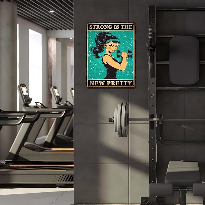 Gym Room Sign Weightlifting Metal Poster Strong Is The New Pretty Motivational Poster for Workout Sign for Home Gym Motivational 12 * 16inch