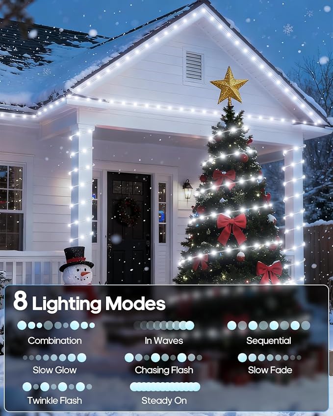 ICRGB Solar Rope Lights Outdoor, 132FT 400 LED Solar Rope Lights,IP67 Waterproof, 8 Modes, Outdoor Patio Porch Tree Wedding Christmas Pool Garden Decorative (Cool White)