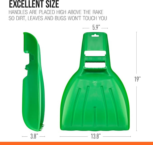 Child-Size Leaf Collector & Rake Set – Garden Leaf Scoops and Lawn Cleaning Tools for Kids, Includes 1 Rake and 1 Pair of Leaf Grabbers, Green Plastic – by Superio