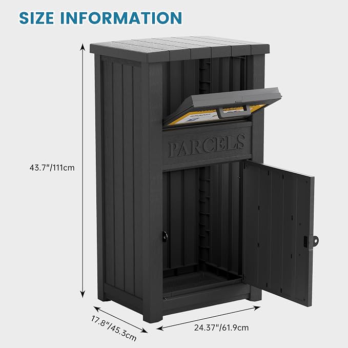 Package Delivery Box for Outside, Large Lockable & Weatherproof Anti-Theft Parcel Drop Box for Porch, Curbside, House Storage, Black(60 Gallon)