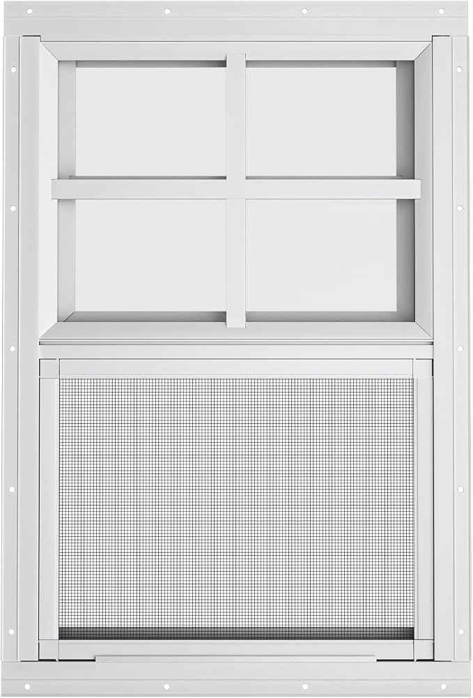 2 Pack Shed Windows 18" W x 27" H Flush Mount, White Household Windows for Playhouses, Barns, Chicken Coop