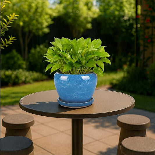 Deep Dream 6 Inch Plant Pots- Ceramic Planter Pot with Drainage Hole and Saucer, Round Flower Pot for Indoor Outdoor Succulent, Snake Plants and Cactus, Gemstone Blue