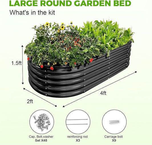 Land Guard 18“ Tall 4×2ft Galvanized Raised Garden Bed Kit, Galvanized Planter Garden Boxes Outdoor, Oval Large Metal Raised Garden Bed for Vegetables……… (Dark Grey, 4×2×1.5ft)