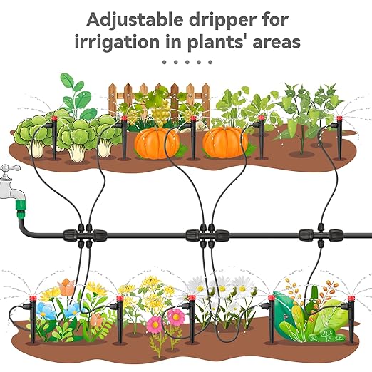 Drip Irrigation Emitters for 1/4" Tubing: 25pcs Drippers with Lock Barbed | Adjustable 360 Degree Water Flow, 5" Arrow Stake, Irrigation Drippers for Diy Garden Watering System Kit