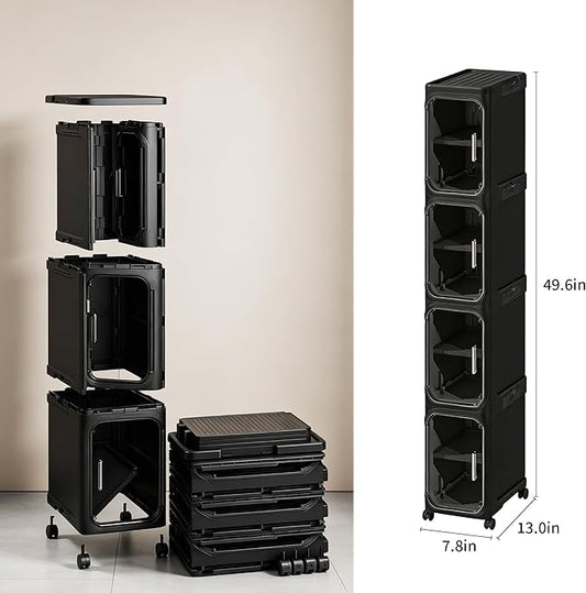 LXLXXL 4-Tier Narrow Storage Cabinet Slim Bathroom Storage Cabinet with Movable Wheels Tall Bathroom Organizer Skinny Cabinet for Small Spaces๏ผBlack